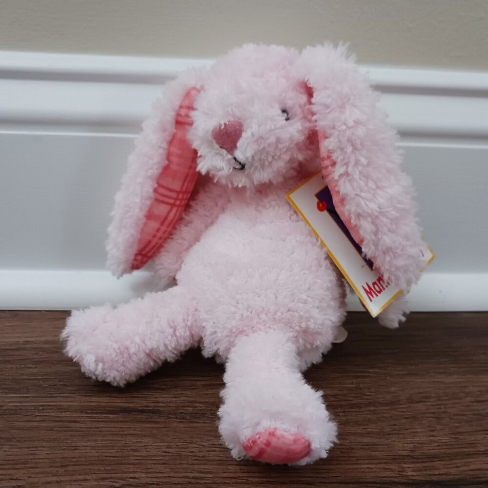 New 7" MANHATTAN TOY PINK BUNNY PLAID EARS SNUGGLES 2011 Plush Beans 148480